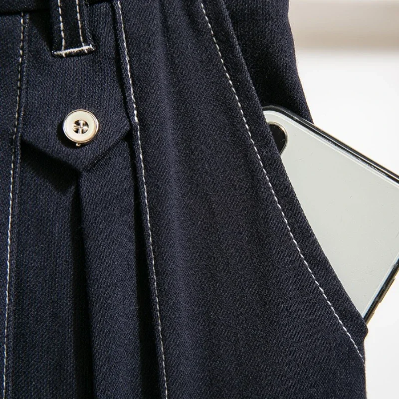 2025 ارتفاع الخصر مطاطا عادية مستقيم الساق السراويل حجم كبير واسعة الساق محبوك الدينيم الجينز النساء الخريف تنوعا التخسيس Capris #5