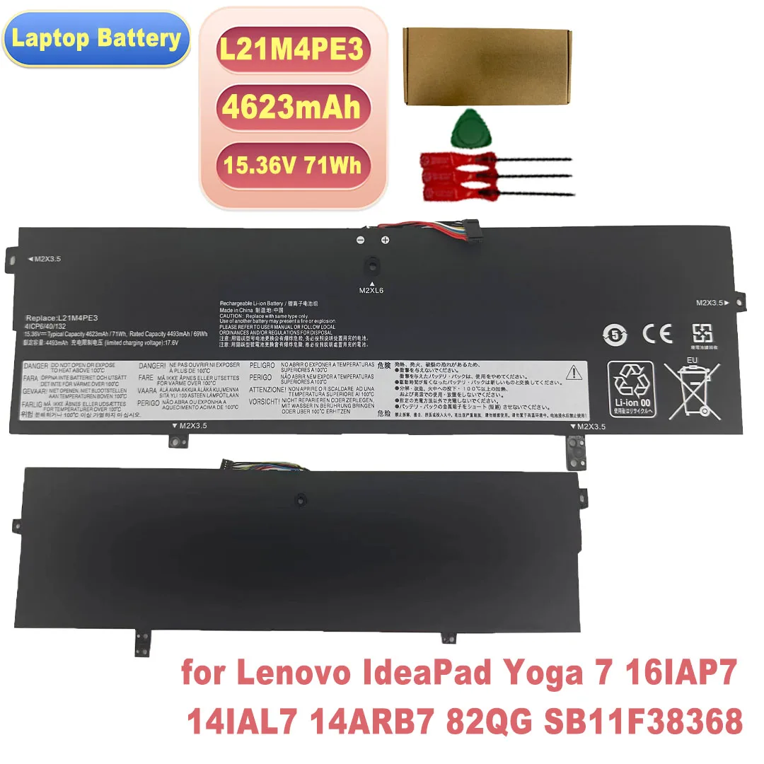 High quality L21M4PE3 15.36V 71Wh 4623mAh Laptop Battery for Lenovo IdeaPad Yoga 7 16IAP7 14IAL7 14ARB7 82QG SB11F38368