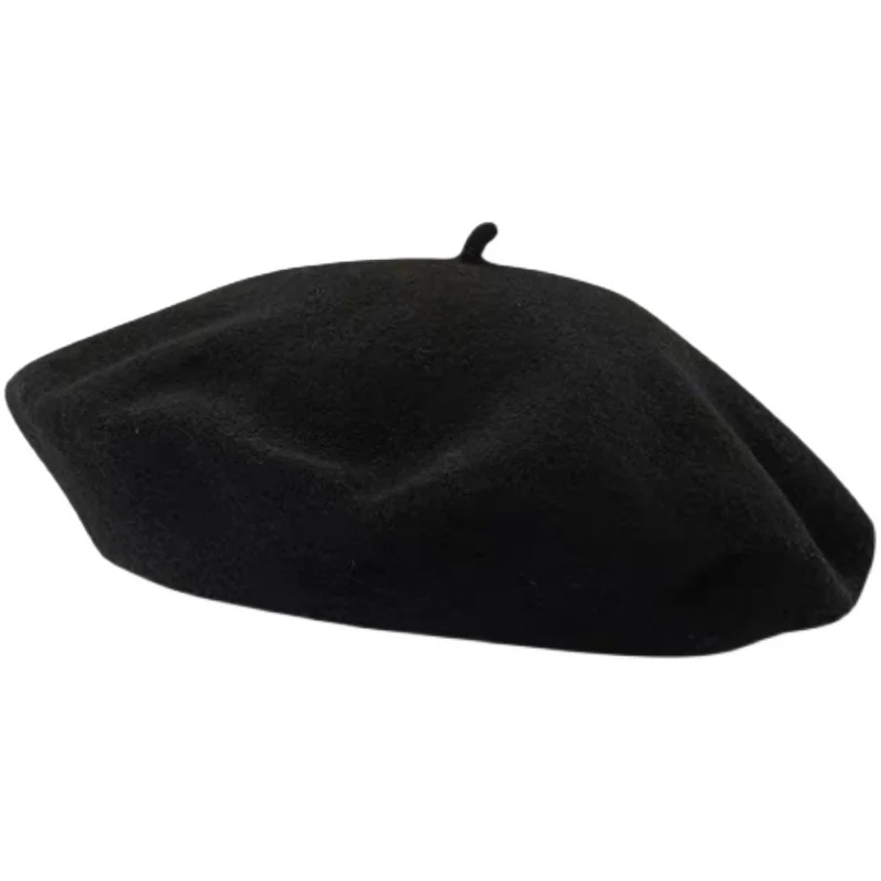 Women Classic Wool Beret Hat Solid Color French Style Painter Cap with Top Knot Thick Warm Vintage Autumn Winter Beret Headwear