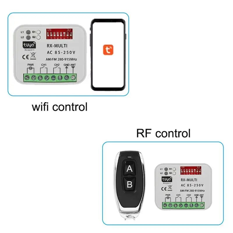 [LXYA68Z!] AC 85-250V Universal Tuya Wifi Garage Door Receiver RX-Multi 280-915Mhz Gate Switch For Smart Life
