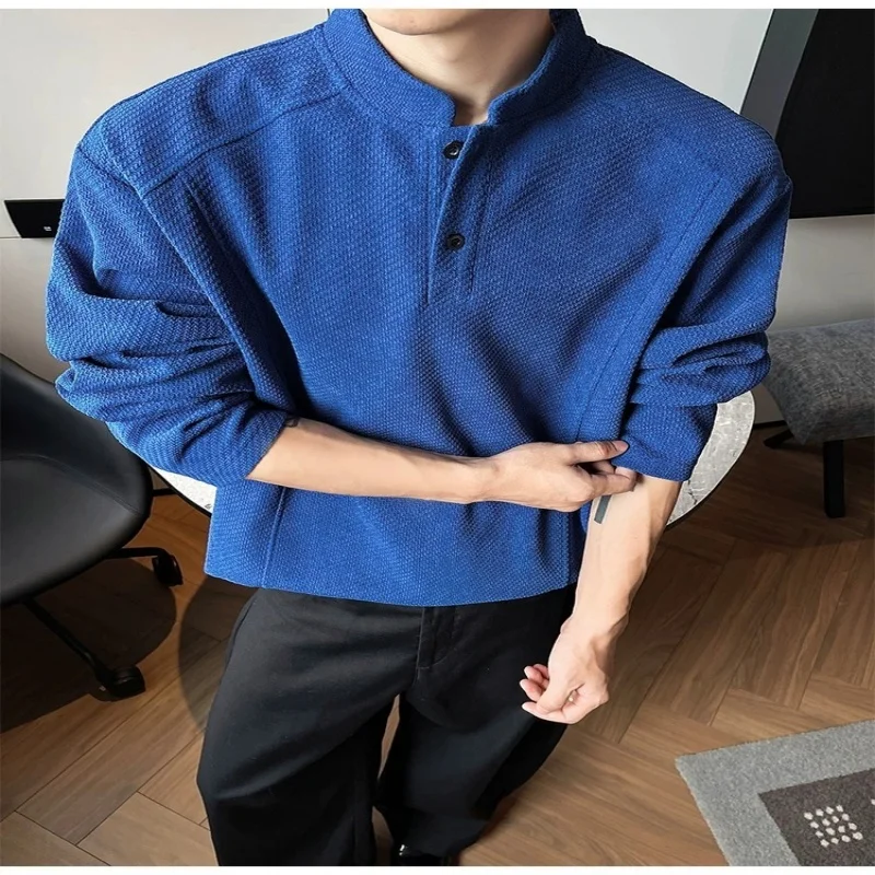 Stock 2026 Autumn New Dragon Scale Henley Collar Deconstructed Top