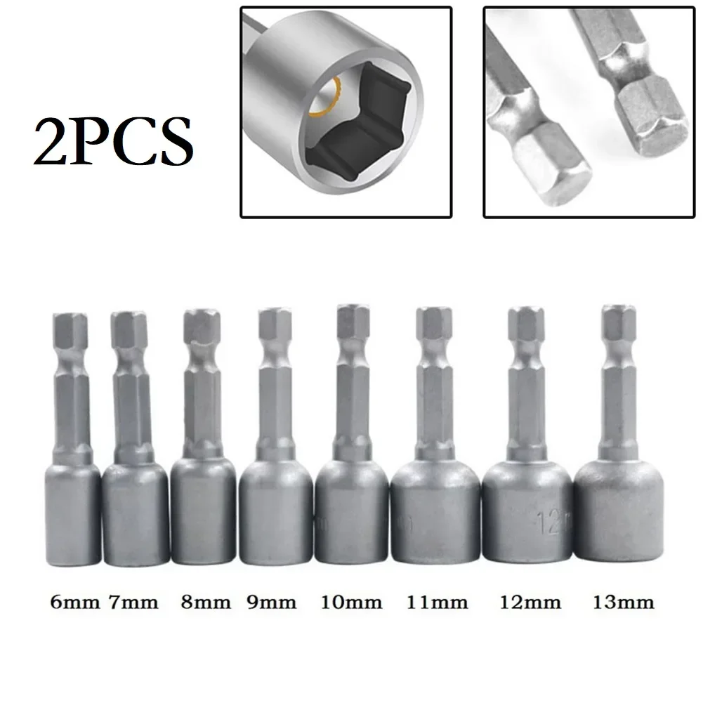 2/4pcs 6-13mm Impact Socket Magnetic Nut Screwdriver 1/4in Hex Shank Electric Drill Bit For Cordless Magnetic Drivers Tools