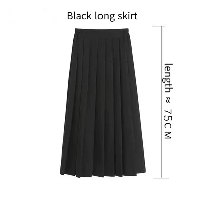 Womens Summer JK Uniform Pleated Short Skirt Mid-length Skirt Academic Style Waist Plus Size Black Student Skirt