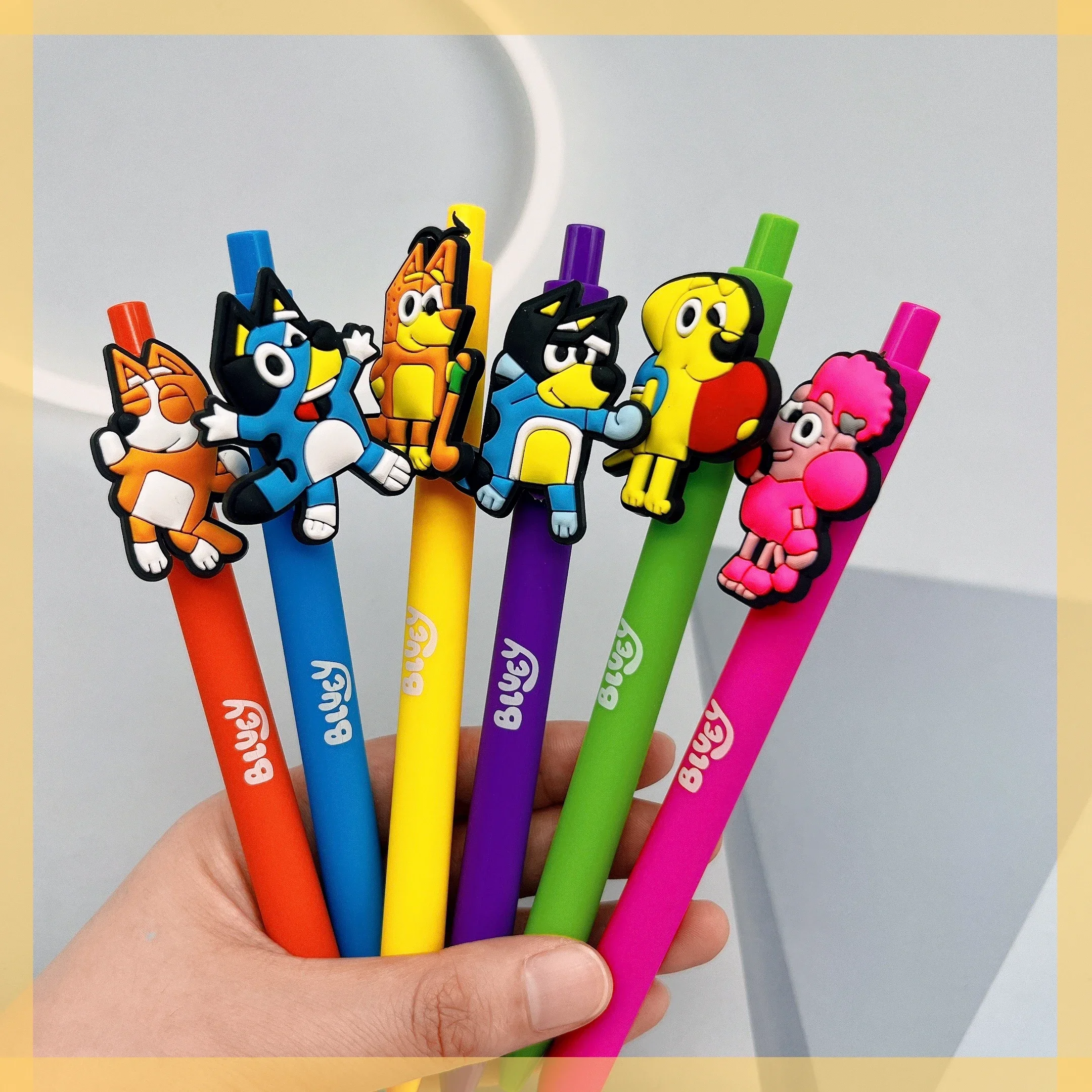 New 6pcs Blueys Pens Black Ink Neutral Pen 0.5mm Gel Pen Cartoon Bluey Bingo Student School Supplies Stationery Children Gifts