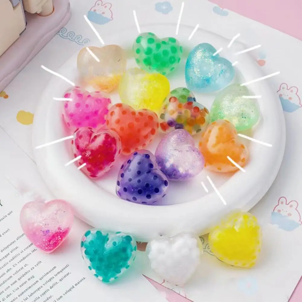 5 uds amor corazón aplasta juguete brillo polvo bolas pequeñas rellenas alivio del estrés divertido en forma de corazón apretar Fidget juguete niños adultos Va