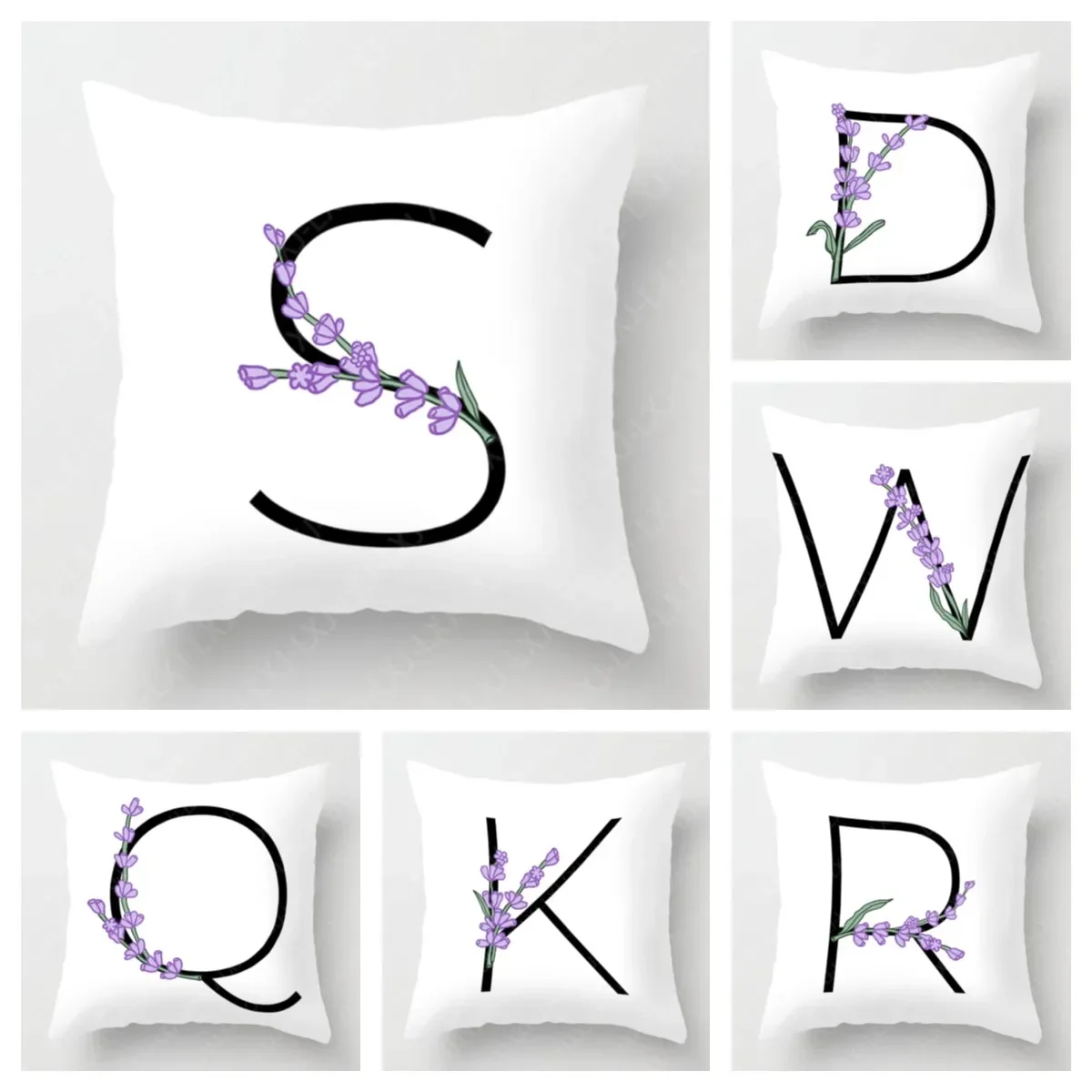 Lavender Violet 26 Letter Cushion Cover Square Pillowcase Bedroom Bed Pillowcase Living Room Sofa Home Decoration 45X45CM