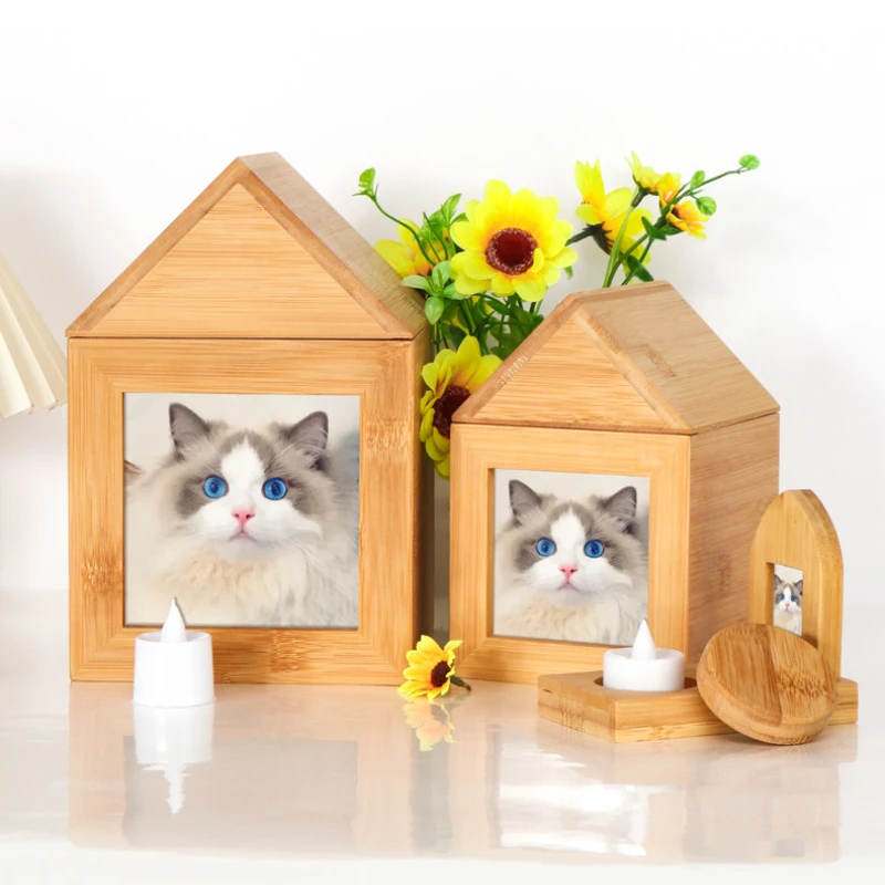 

Memorial Gifts Wooden Pet Urn Set Cinerary Casket Ash Jar Funeral Supplies Bamboo Urns Creative Cat Dog Pet Memorial Reliquaries