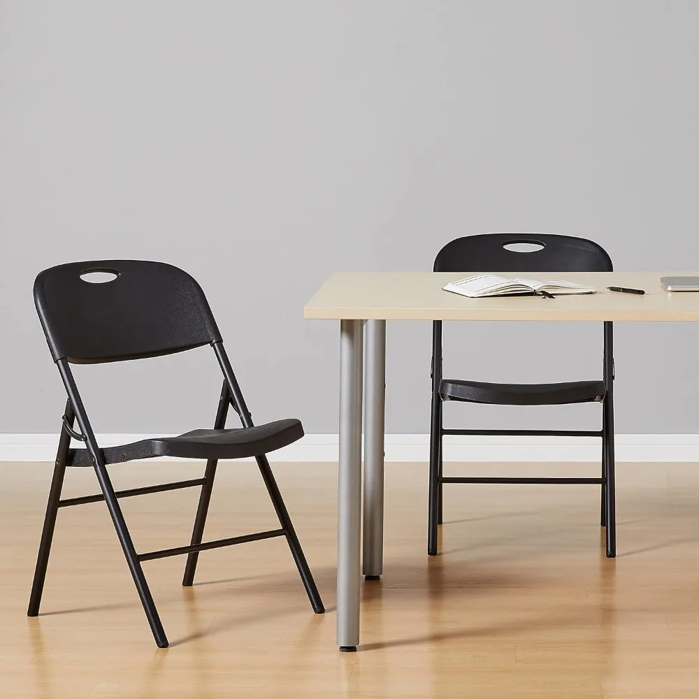 Basics Portable Folding Plastic Chair, Events Seating, Easy to Store, 350-Pound Capacity, Black, 2-Pack