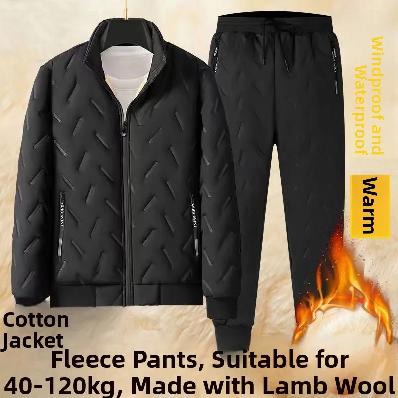

Thiened Fce Men's Winter Jaet And Pants Set Du down Cotton Clothes Warm And Cold Resistant Dad's Sle Seven Sve
