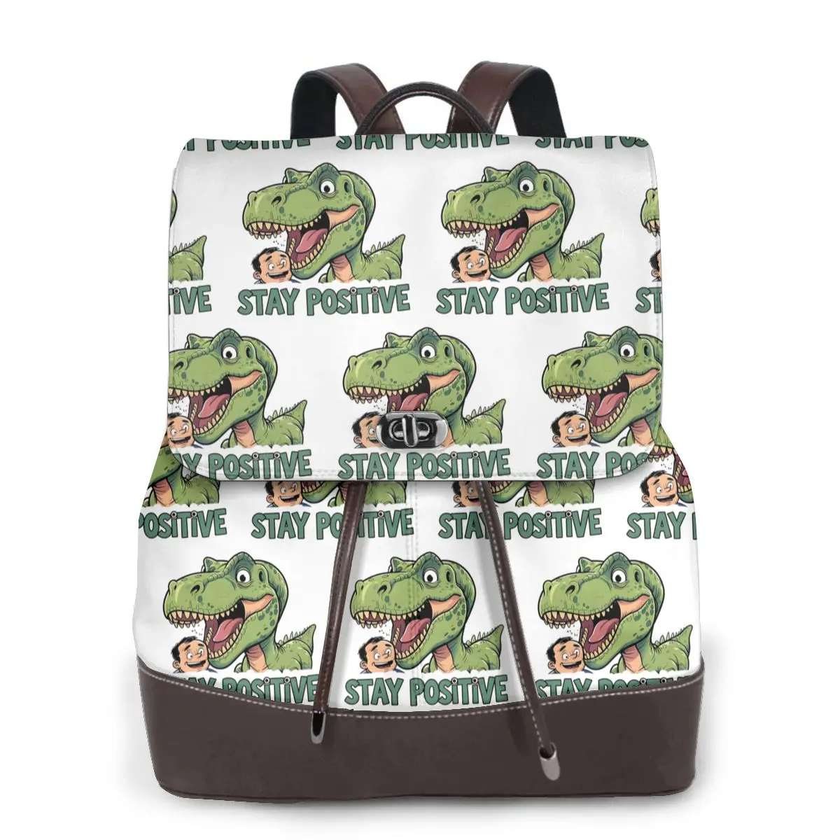 Stay Positive Funny T-Rex Dinosaur Sticker Bookbag School Student Bags Hiking Travel Daypack for Women Fashion Derma Backpack
