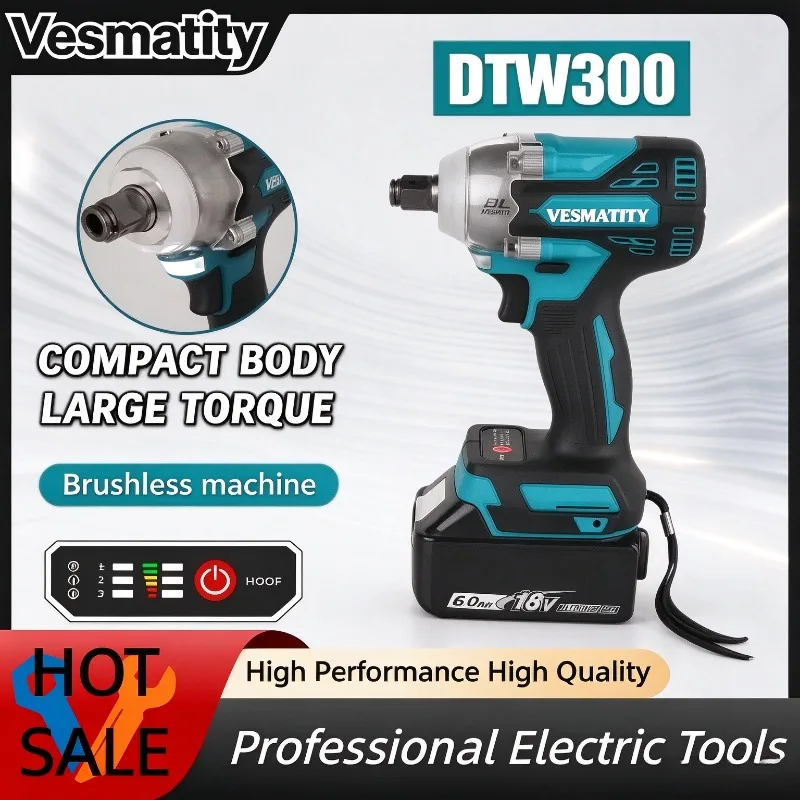 DTW300 Cordless Wrench Tool Set, Large Power, 330Nm Torque, Wind Cannon Remove Tire, Lithium Auto Repair for 18V-20V battery.