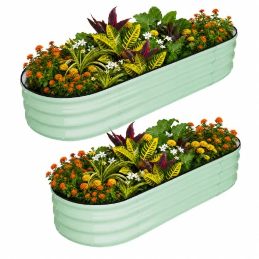 Oval Raised Garden Bed for Outdoor Gardening, Galvanized Steel, Charcoal Gray, Rust-Resistant Easy Assembly