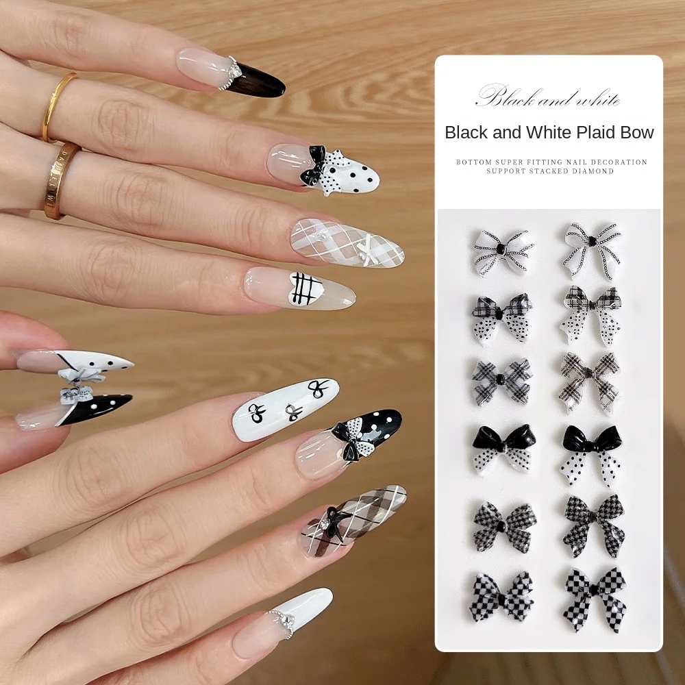 Breloques classiques pour ongles, 100 pièces, nœuds de ruban 3D monochromes pour manucure chic et intemporelle