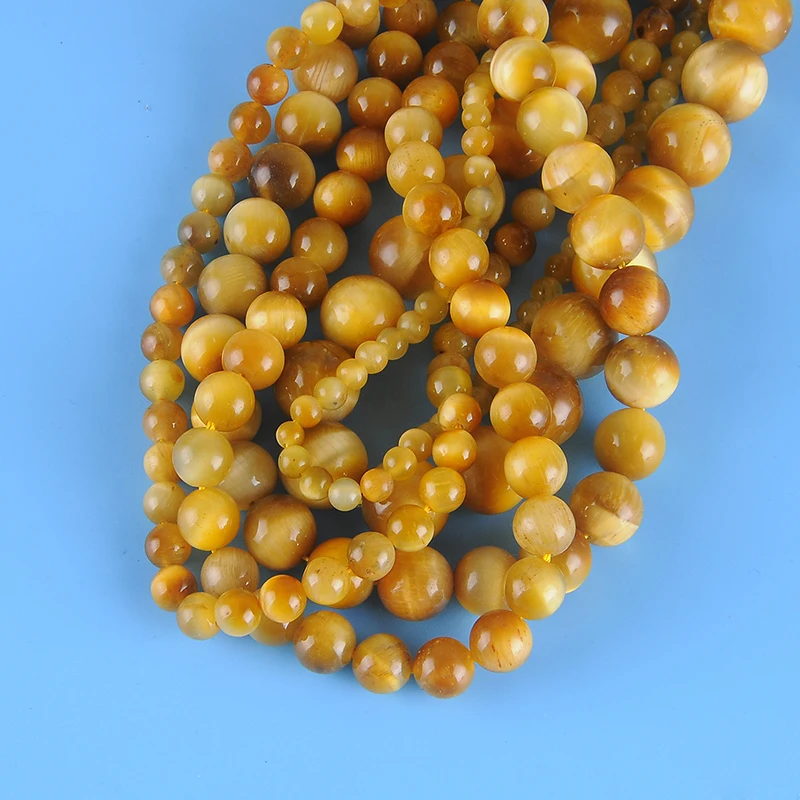 4/6/8/10mm Natural Stone Wholesale Golden Tiger Eye Gemstone Stone For Diy Jewelry Bracelet Necklace Making 15”