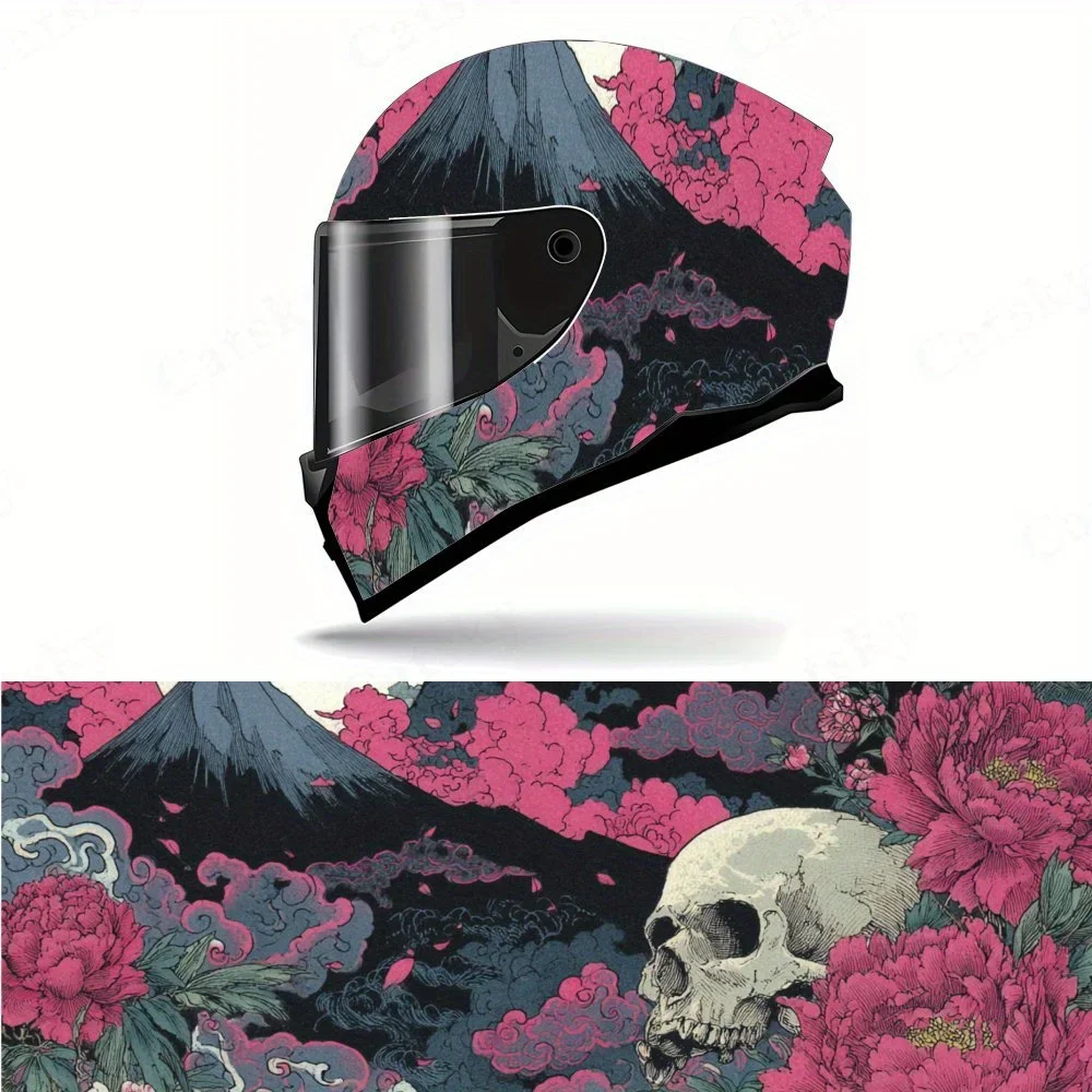 Adesivo de vinil para capacete com estampa de esqueleto e peônia em estilo dark, decoração de capacete autoadesiva à prova d'água, universal para moto