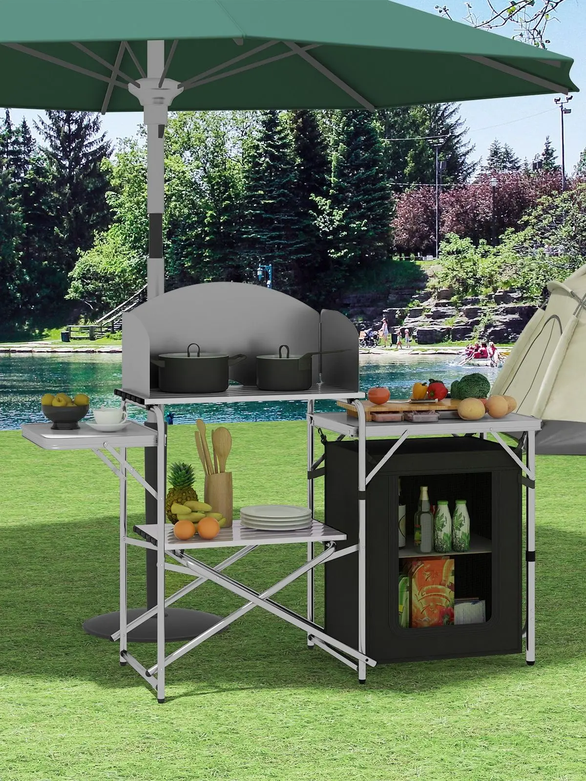 WOLTU faltbarer Campingschrank aus Aluminium, für Reisen, Küche, Kochen, Aufbewahrungsregal, Grill-Tisch im Freien, mit Tragetasche für Picknick im Garten