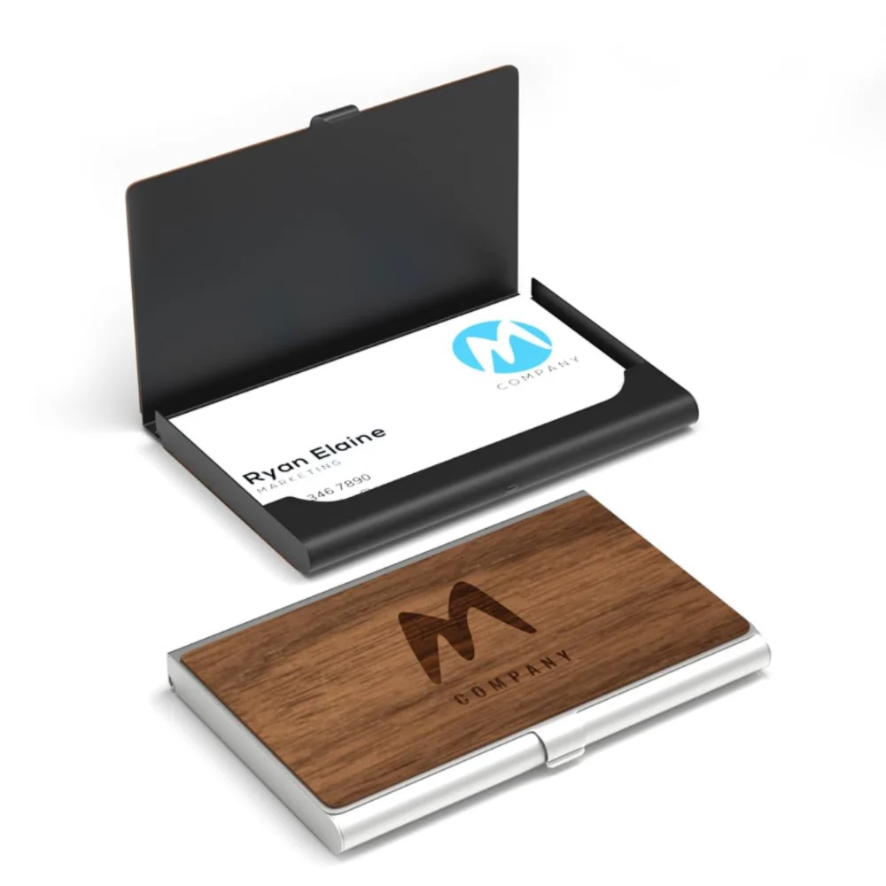 

Wood Metal Card Holder Box Credit Card Holder Visiting Business Card Case Wallet with Magnetic Shut Men Wome Custom Logo Name