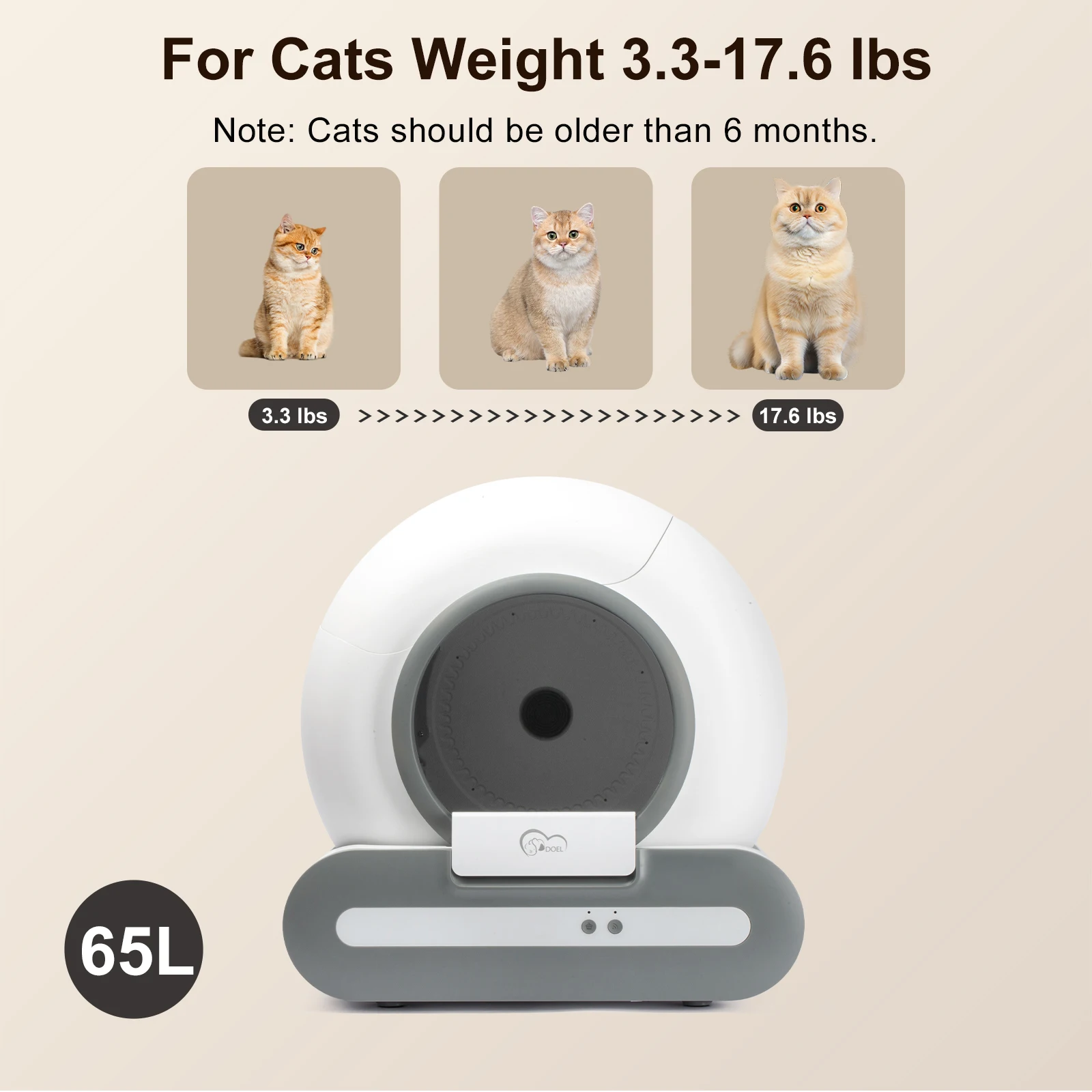 DOEL 65L Self-Cleaning Cat Litter Box App Control, ONLY Supports 2.4G WiFi w/Litter Mat&Trash Bags, Fit for Tofu & Mixed Litter image 8