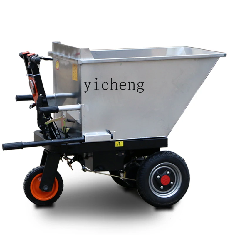 Tqh Farm Electric Stainless Steel White Steel Trolley Dumptruck Push-Pull Dung Cart Handling Feed