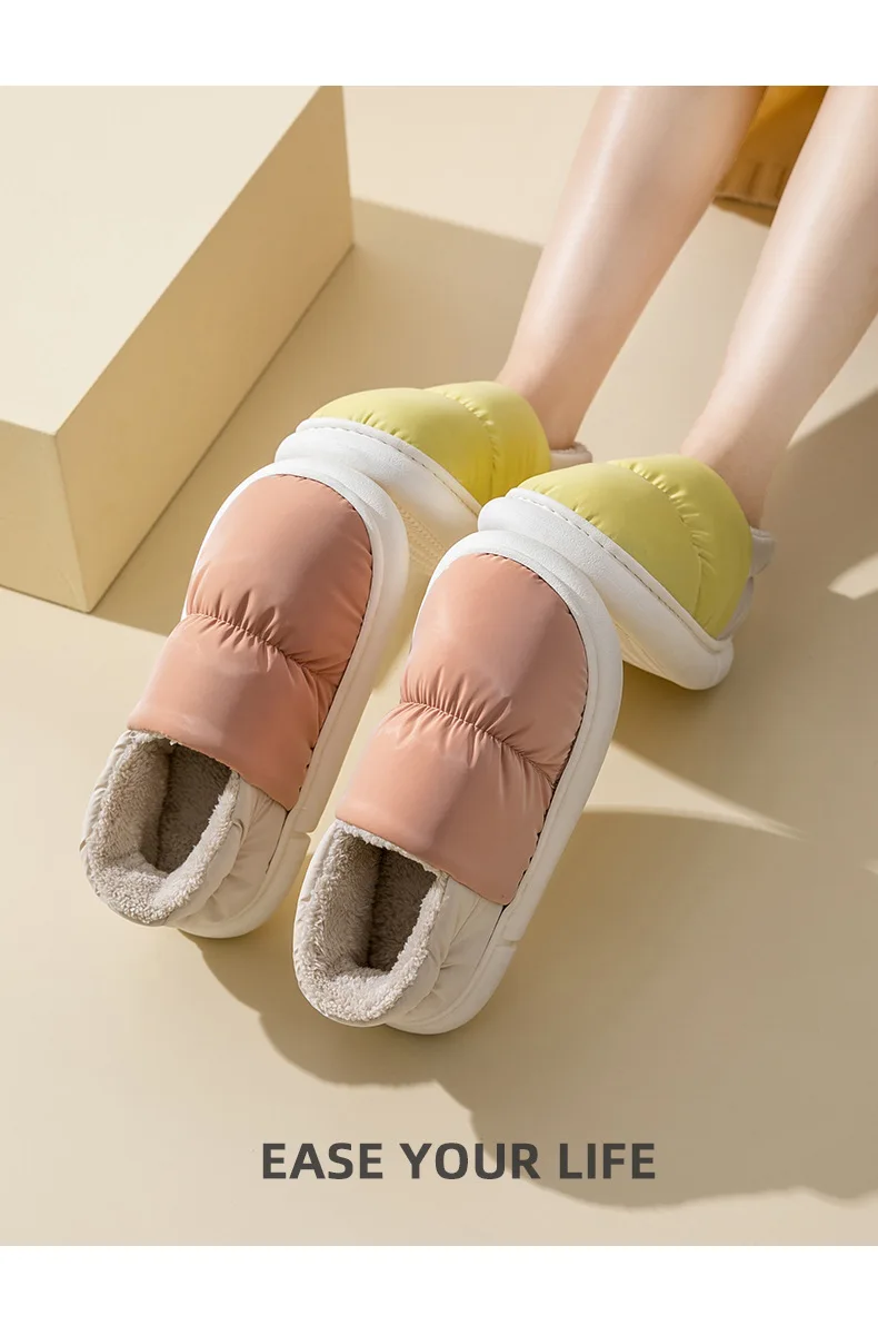 Shevalues Plüschfutter-Hausschuhe für Damen, warme Baumwoll-Hausschuhe, rutschfeste, dicke Sohle, flauschige Schuhe für Paare. – Detail 11