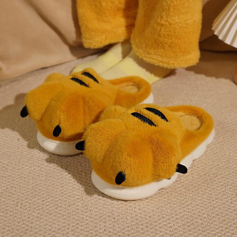 Cute Cartoon Fluffy Slippers For Women Men Winter Warm Shoes Soft Plush Big Paw Anti-slip Couples Indoor Home Cotton Slipper