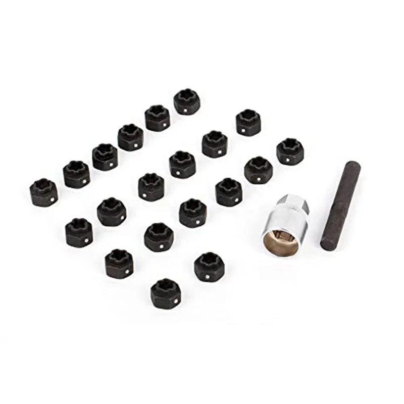 N04R 22PCS Wheel Locking Nut Key Kit Wheel Lock Nut Socket Adapter Set Wheel Anti-Theft Lug Nut Removal Tool Black
