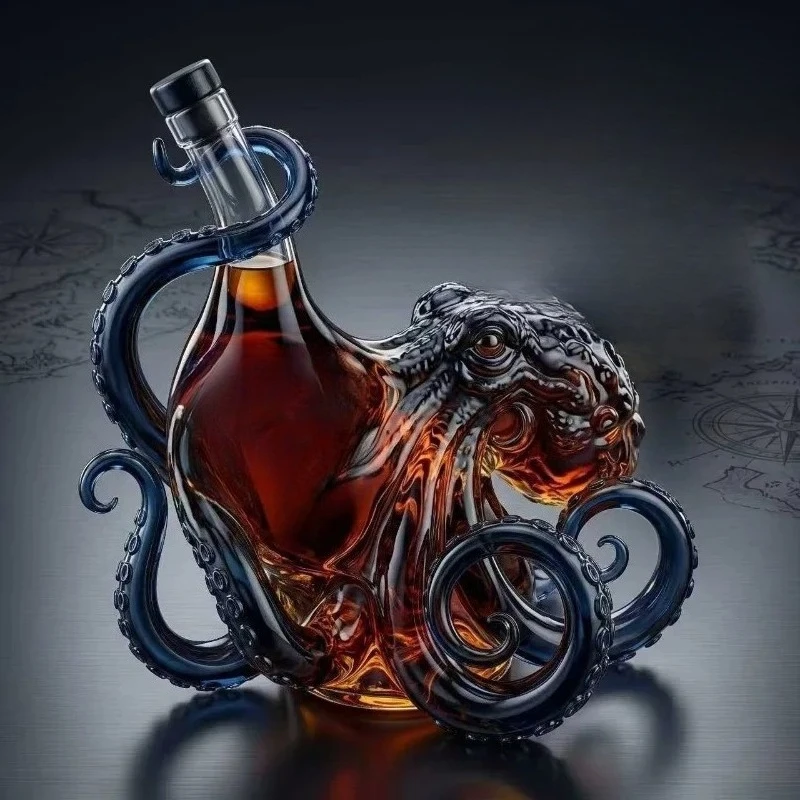 Glass Bottle Sea Monster Octopus Rum Wine Bottle Decoration Bar Wine Enthusiasts Art Collection Decoration Decanter Wine view 2
