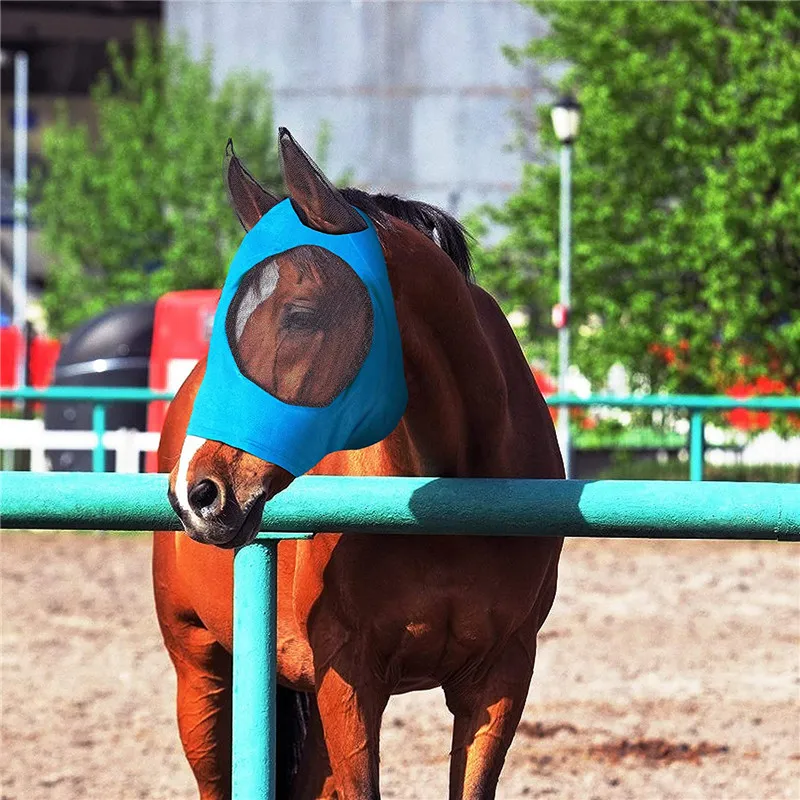 Masque de vol pour cheval, anti-mouche vers, respirant, en maille extensible avec oreilles, équipement d'équitation