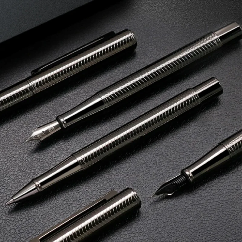 A+ Jinhao 895 Chiseled Gunmetal Fountain Pen, Fine Nib, includes Ink Converter