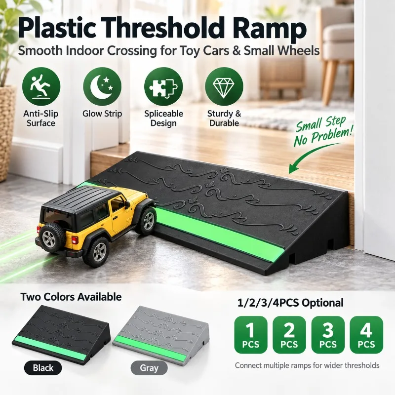 1PCS Indoor Plastic Threshold Ramp Glow Strip Anti Slip Doorway Slope Mat Spliceable for Toy Cars and Small Wheels