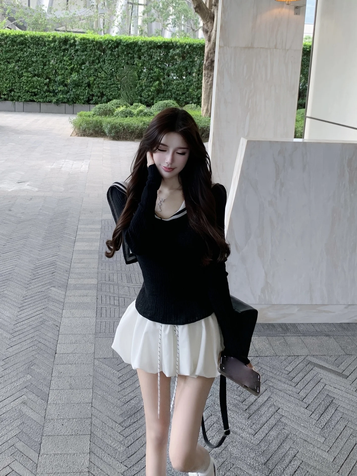 

Luna New Navy Collar Slim Fit Knitwear Zhang ng Women's Faion Inner Wear Long Sve Simple Sle Autumn Collection