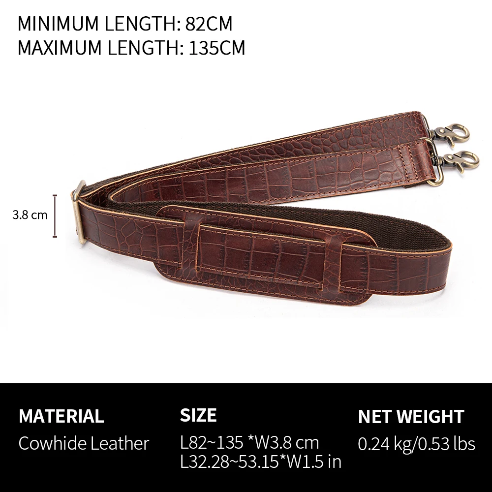 Vintage Crocodile Grain Leather Shoulder Strap For Crossbody Sling Messenger Bag Briefcase Luggage Accessory Business Bag Strap