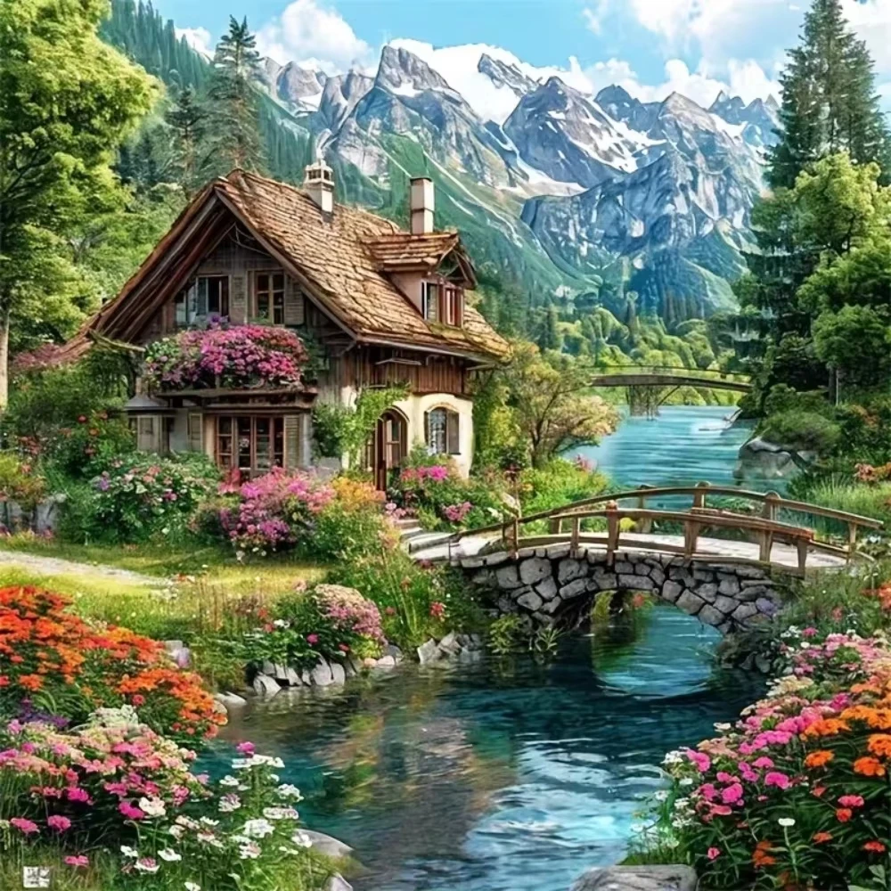 Peaceful House River View Jigsaw Puzzles 500PCS/1024 PCS Wall Decor for Living Room Bedroom Perfect Gift No Frame