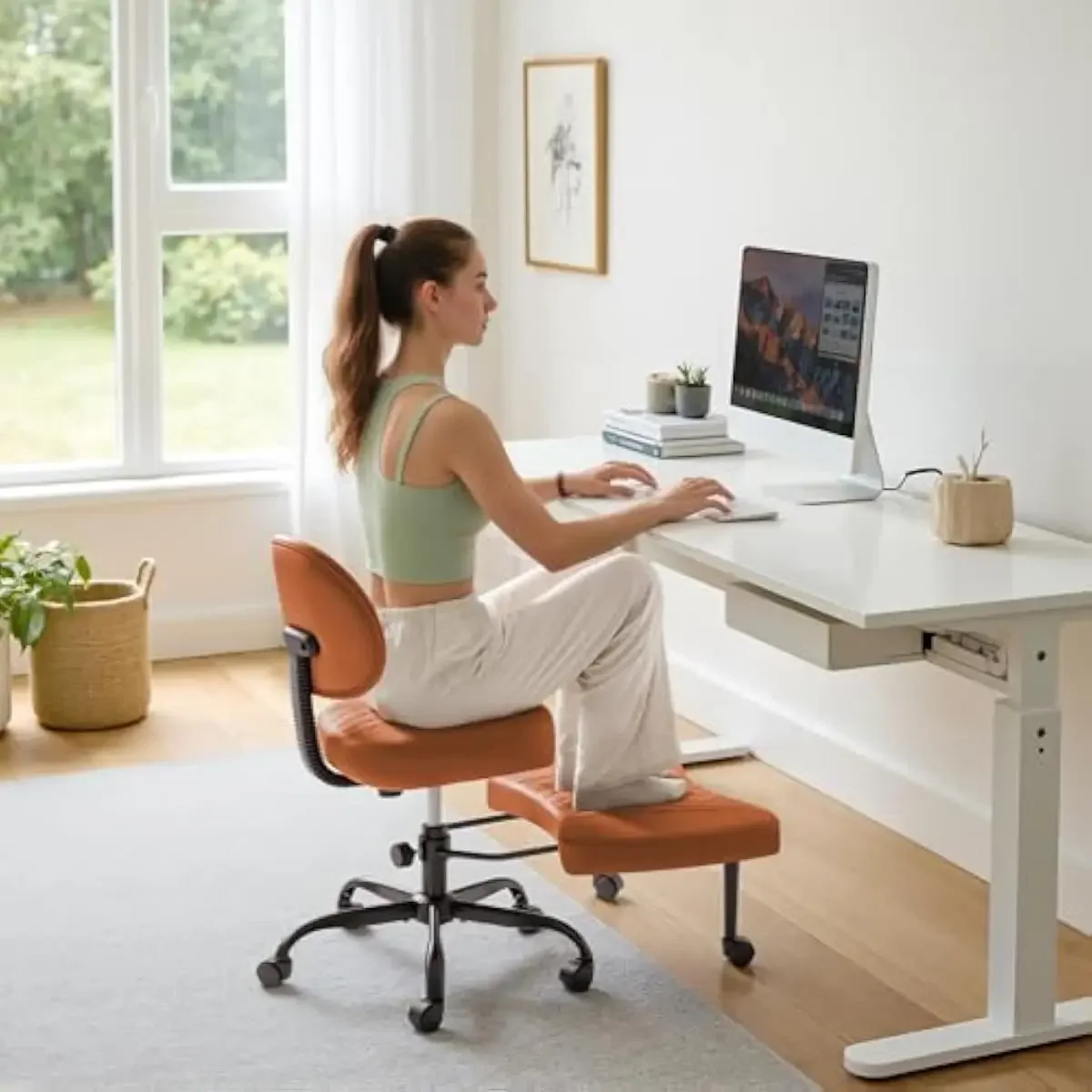 Ergonomic Multi-Posture Desk Chair with 360° Swivel Base Adjustable Height Gas Lift Footrest Extension up to 7.87 Inches Retract