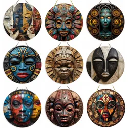 2D Unique African Mask Circular Wooden Sign with Artistic Design, Suitable for Home, Caf É, Bar, Office, Party Decoration, Gifts