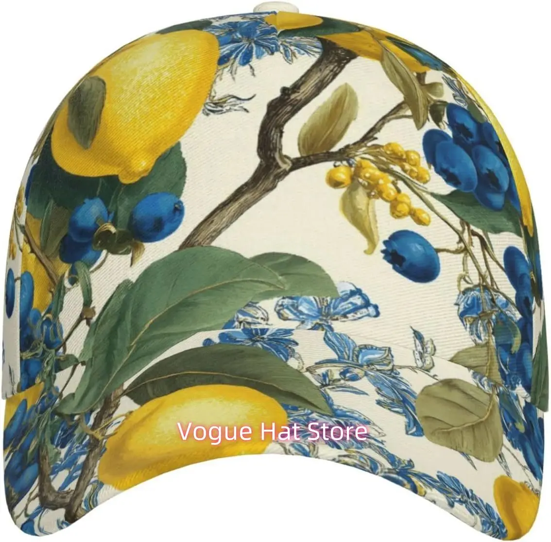 Lemon and Blue Flower Classic Adjustable Baseball Cap, Fashionable Sun Hat for Unisex, Suitable for Outdoor