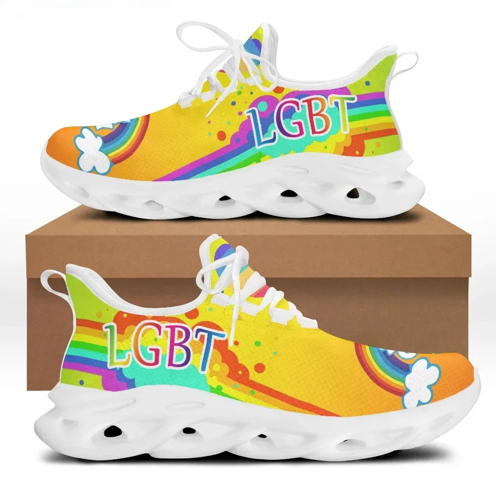 

Casual Shoes for Women Brand Design LGBT Friends Rainbow Flag Print Flats Sneakers for Men Lace Up Footwear zapatos