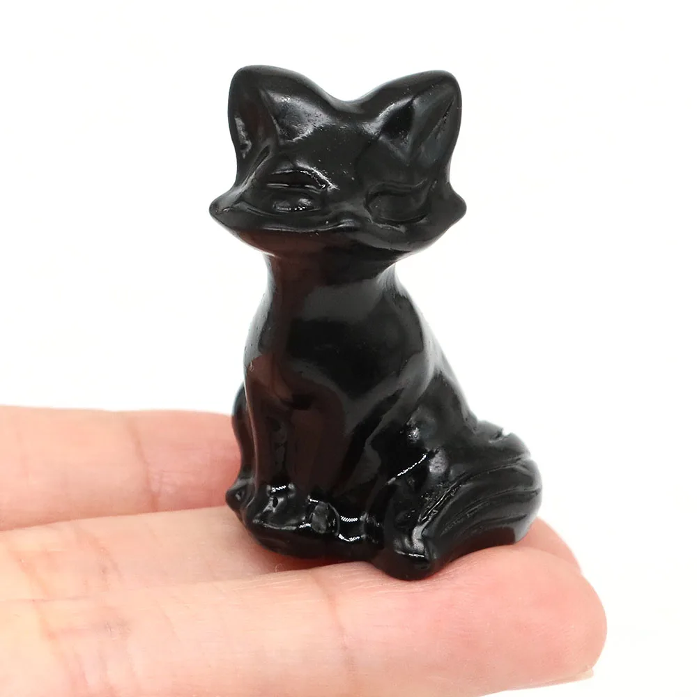 تمثال ثعالب من الحجر الطبيعي للشفاء كريستال منحوت يدويًا تمثال حيوان ريكي أحجار كريمة حرف معدنية ديكور منزلي هدايا محظوظة