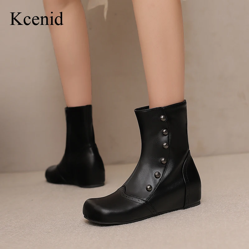 

Kcenid/женские ботильоны с круглым носком, модные современные ботинки с металлическими украшениями, разноцветные современные ботинки, женская повседневная обувь больших размеров 34–50
