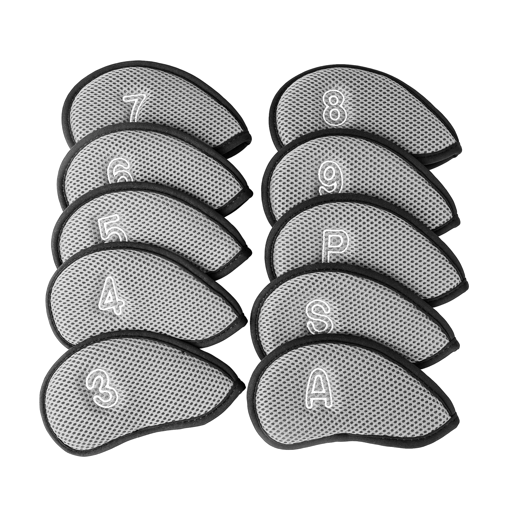 10 Pieces / Set. Golf Iron Head Covers. Made  breathable and moisture-proof mesh fabric, Universally fits various sizes of club