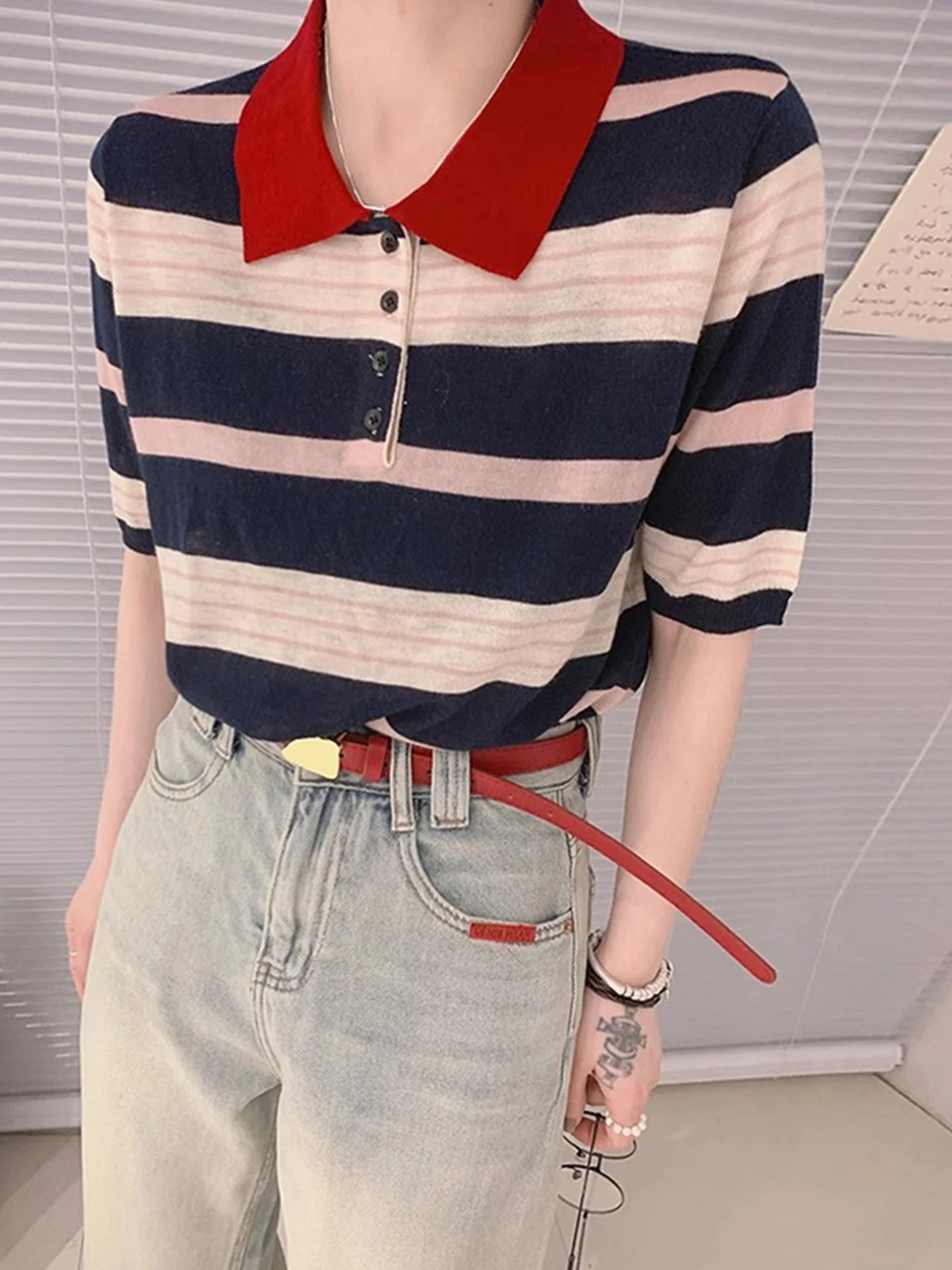 

Свободная корейская трикотажная футболка Ne ort Sve Casual Faion Color Blo, летний топ Ele, уникальная женская футболка