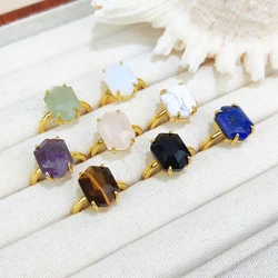 Natural Faceted Crystal Gold Plated Ring for Women Men Healing Amethyst Howlite Rose Quartz Ring Jewelry Gift