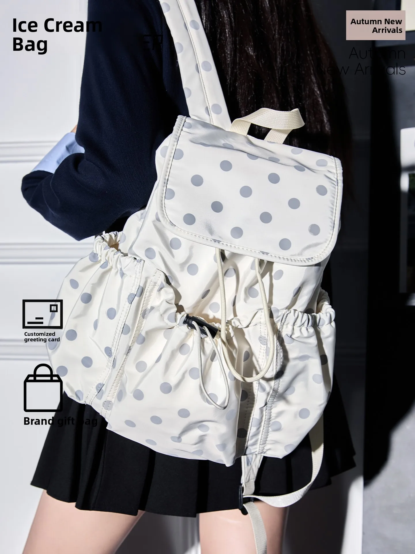 Begooer Original Korean Style Minimalist Drawstring Large Capacity Polka Dot Backpack Spring 2026 New Arrival Unisex Youth