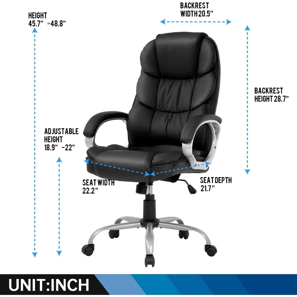 Office Computer Chair , High Back Adjustable Ergonomic Desk Chair , PU Leather Swivel Chair with Armrests Lumbar Support (Black)