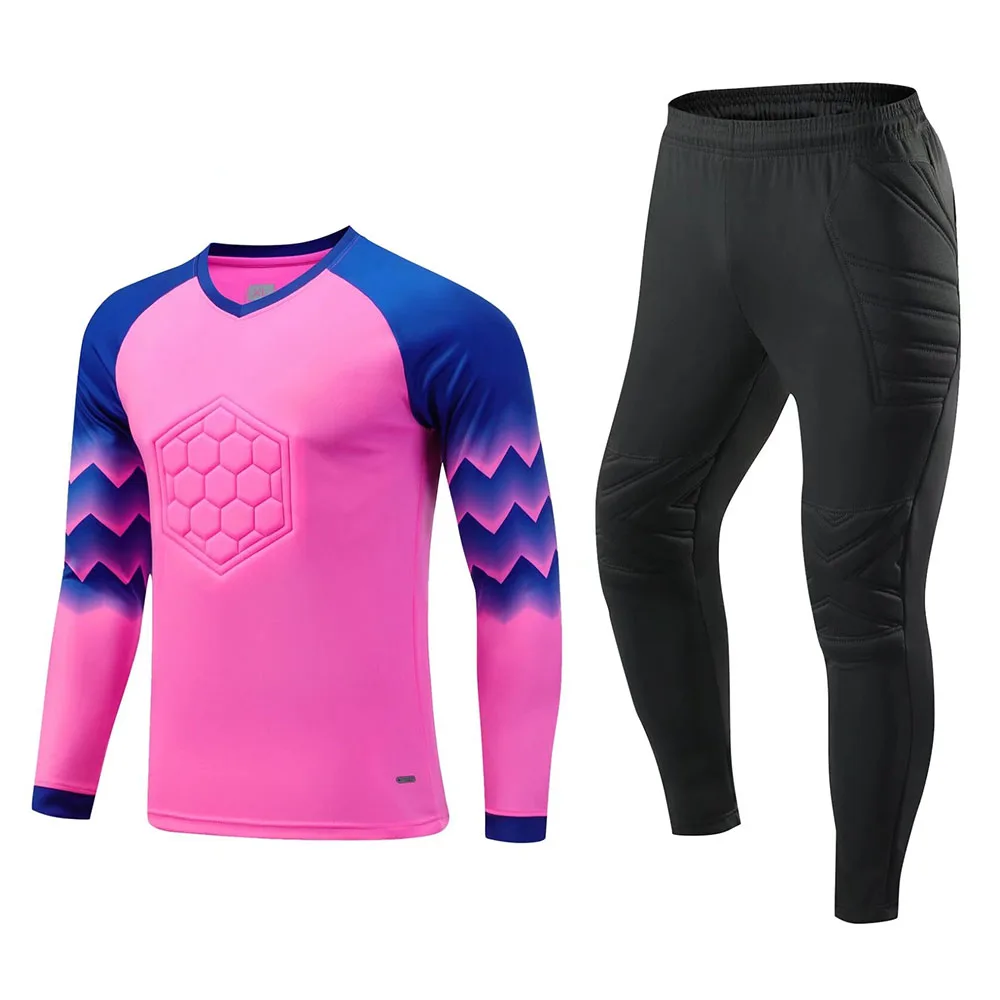 Front Sponge Pad Long Sleeve Goalkeeper Soccer Jersey Sets Men Children Print 2 Piece Professional Doorkeeper Football Uniform