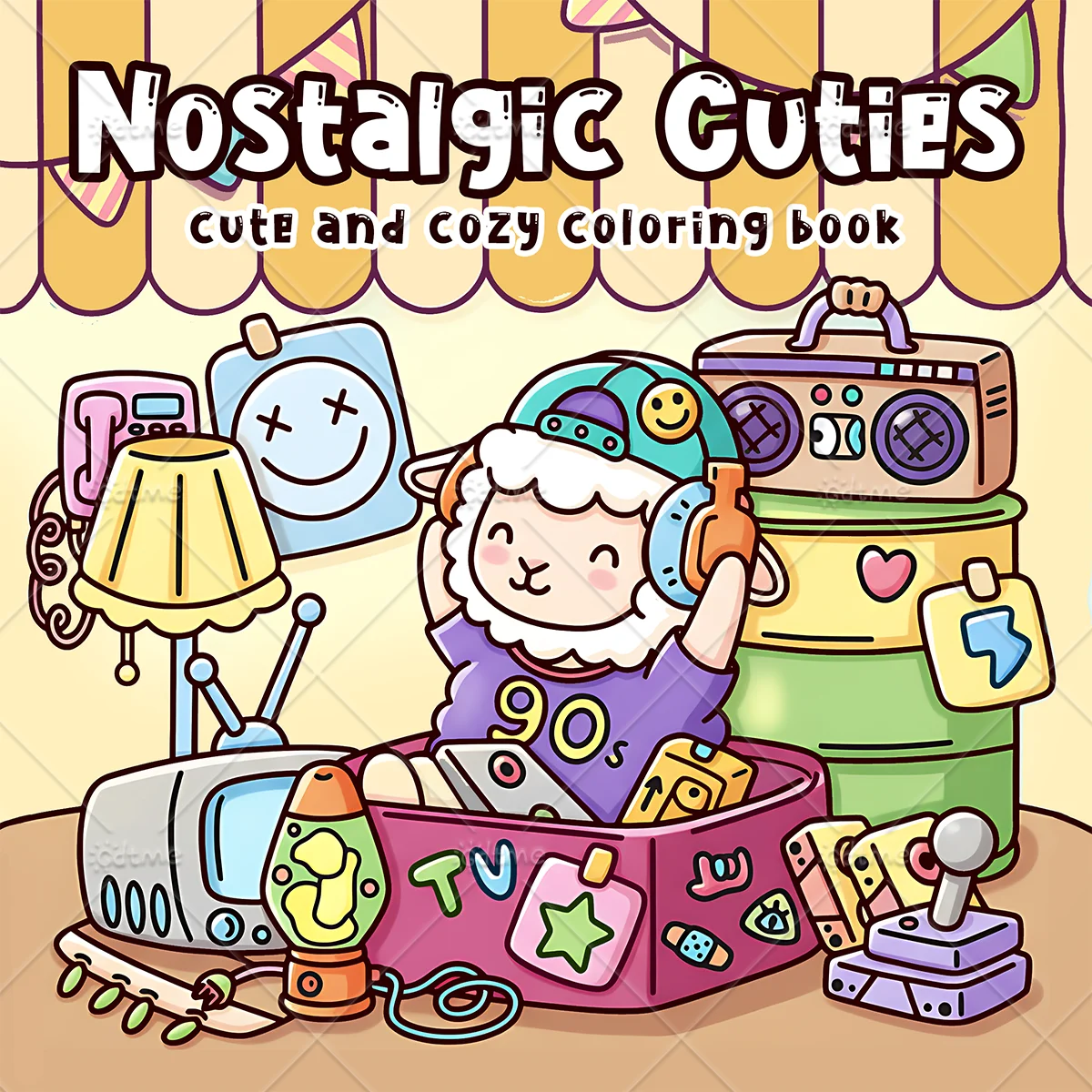 Nostalgic Cuties Cozy Kawaii Retro 90s Sheep Coloring Book Stress Relief Adult Drawing Pages Anxiety Relief Art Book