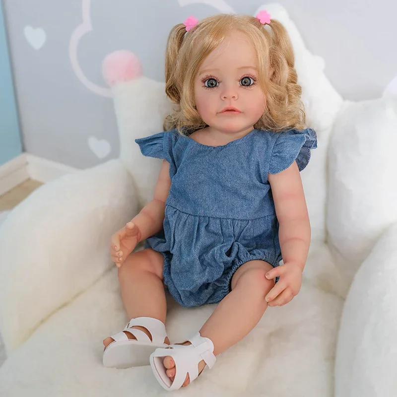 55CM SueSue Reborn Toddler Girl Doll Full Body Silicone Waterproof Bath Toy Hand-Detailed Paint with 3D Visible Veins