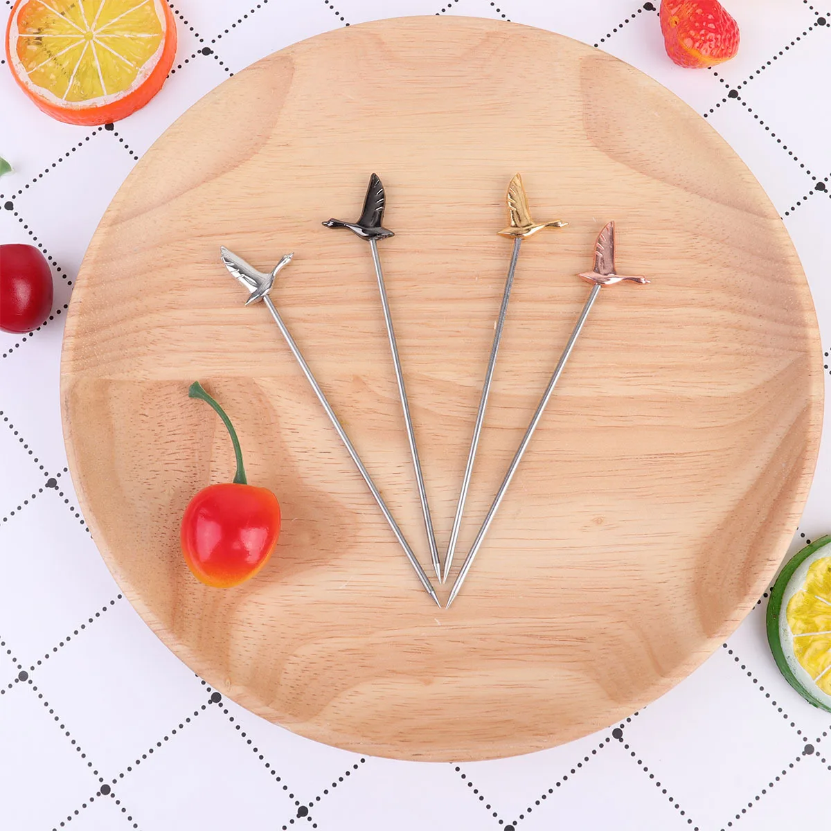 

5Pcs Stainless Steel Fruit Forks Cocktail Picks Greylag Shape Party Dessert Salad Appetizer Picks