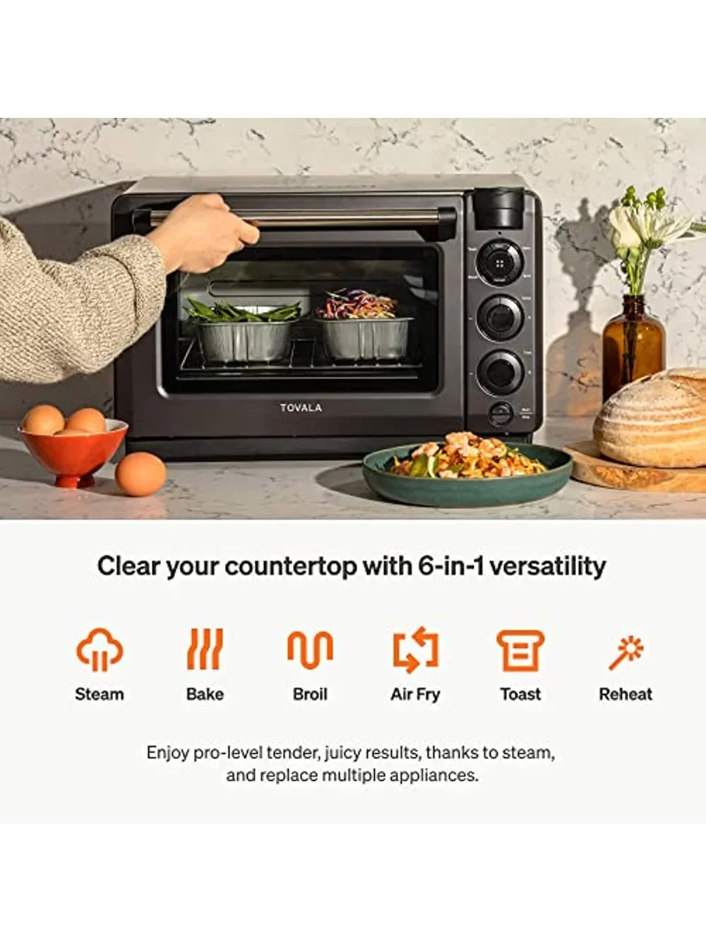 Smart Oven Pro, 6-in-1 Countertop Convection Oven Toast, Steam, Air Fry, Bake- Smartphone Control Steam & Air Fryer Oven