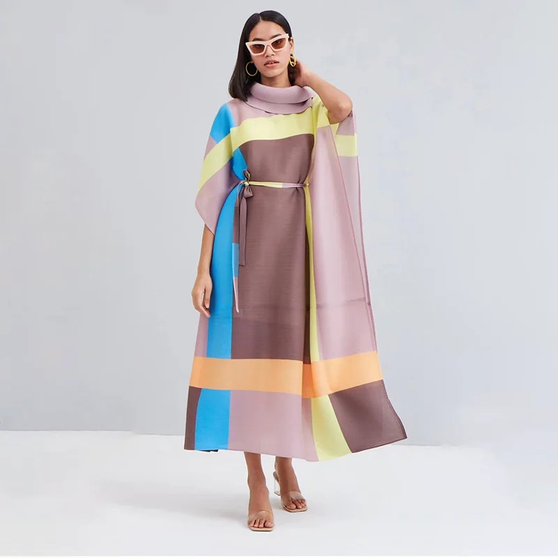 Miyake Pleated 2024 Spring SpringNew Vintage High Fashion French Women Plus Size Long Dress Original Designer Clothing In Stock